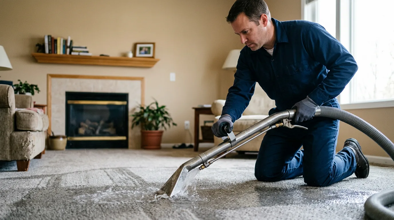 Water damage restoration technician working near Enterprise, WV